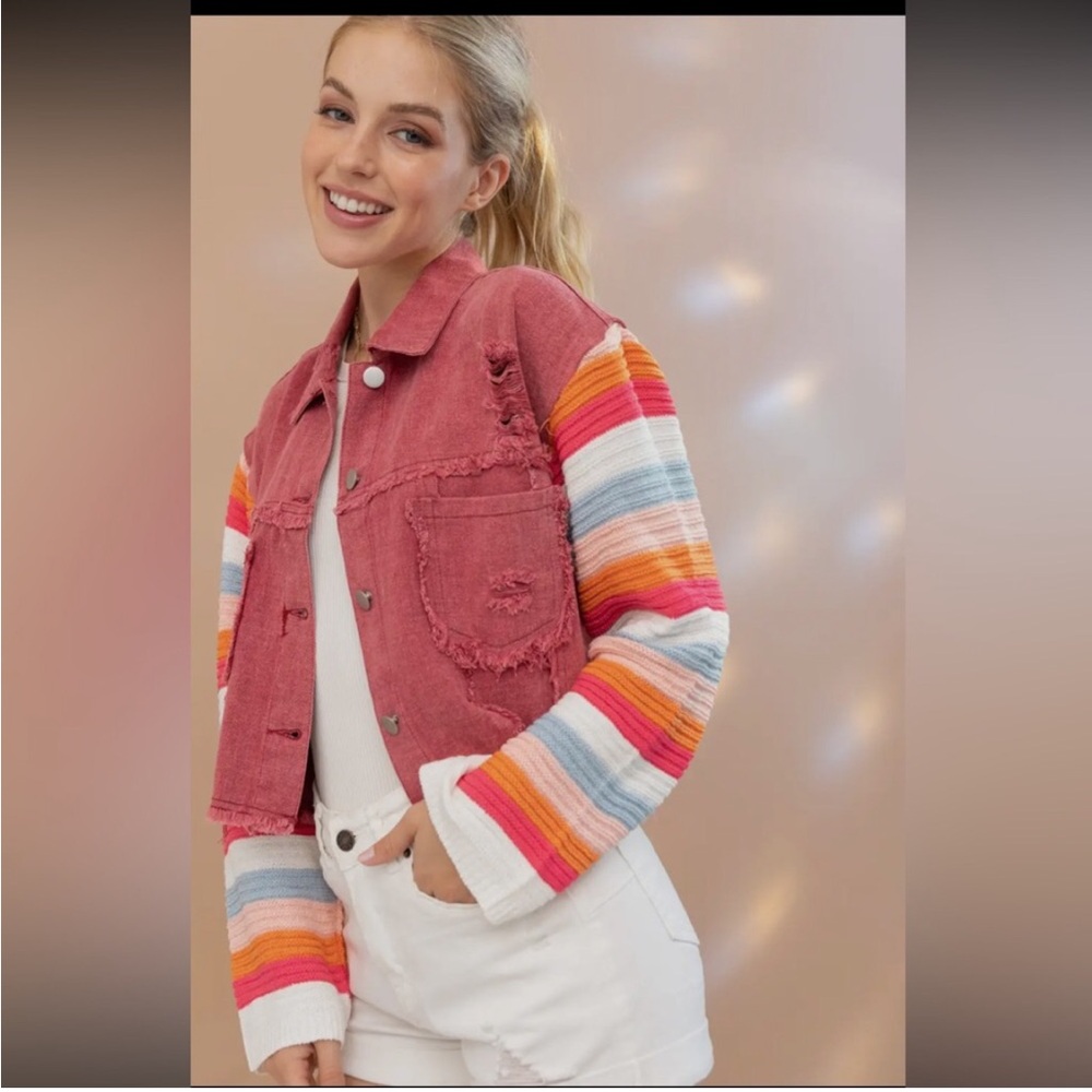 NWT Boutique Blue B Striped Crop Jacket